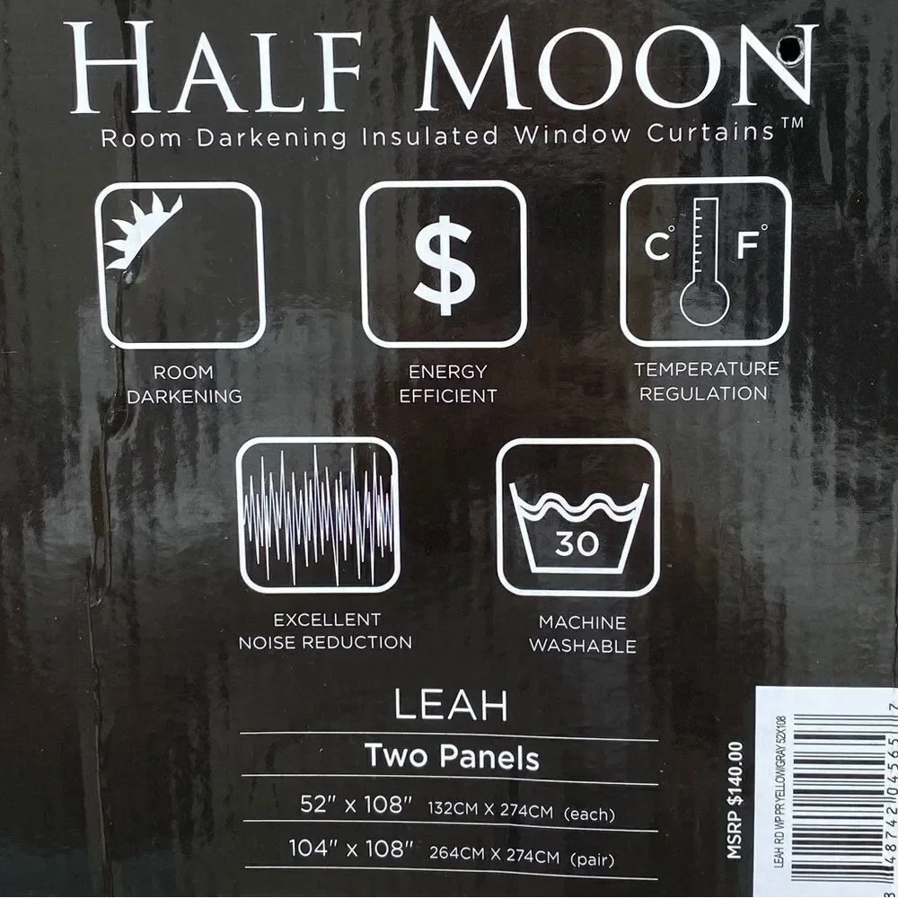 NWT New Half Moon Leah Yellow/White/Grey Floral Curtain Panels 52